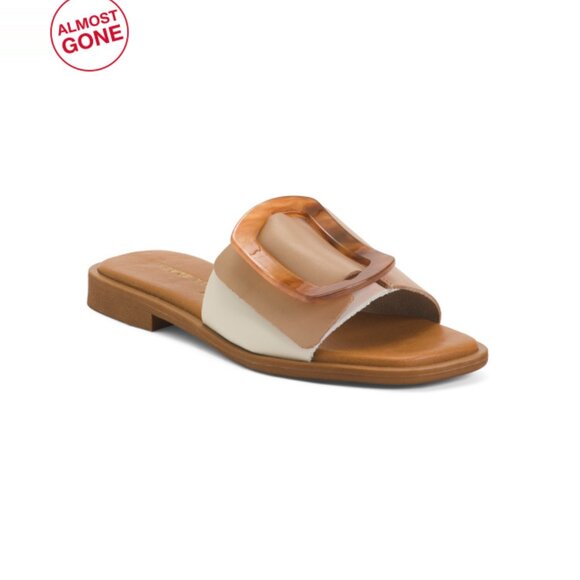 ALL BLACK Taupe Made In Spain Leather Elegante Slide Sandals - Picture 1 of 2